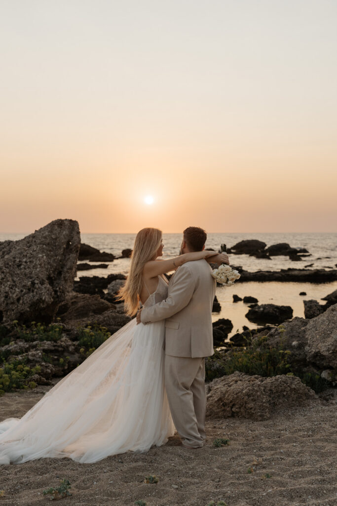 Sunset beach elopement wedding photos in Preveza Greece