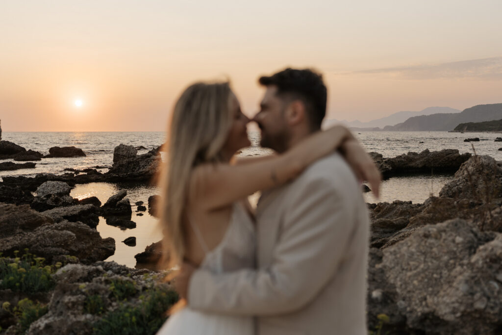 Sunset beach elopement wedding photos in Preveza Greece