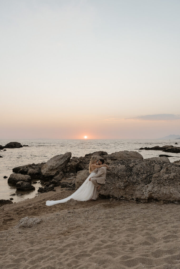 Sunset beach elopement photos in Preveza Greece